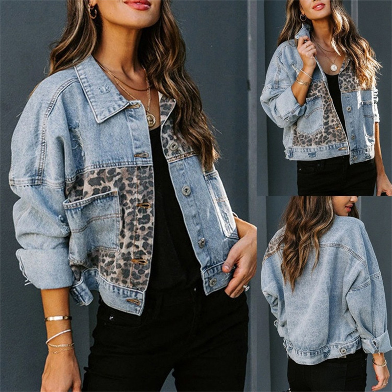 Down Jacket Packable - Style femmes manteau léopard épissage Denim