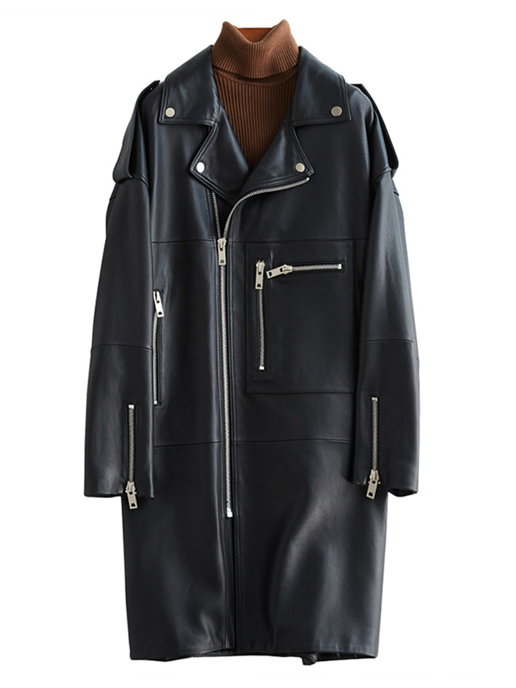 Down Jacket Packable - Veste longue en similicuir noir surdimensionnée